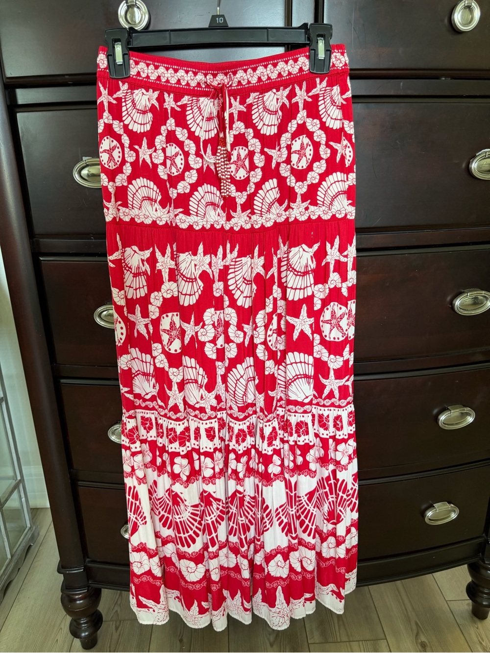 Rachel Zoe Red and White Seashell Print Maxi Skirt